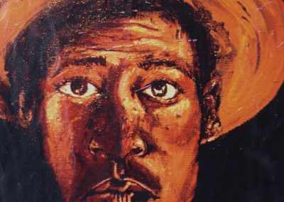 A acrylic self-portrait painting of me as of an inspiring me as a seventeen year old aspiring artist.